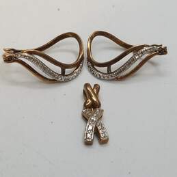 Ross Simons Gold Over Diamond Post Earrings/Pendant Bundle 2pcs 6.8g