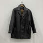 Mens Black Leather Long Sleeve Pockets Collared Button Front Jacket Size M image number 1