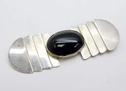 2 Sterling Silver Onyx Mid Century Modern Statement Brooches 38.0g alternative image