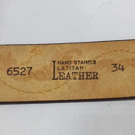 Tooled Hand Stained Latitan Leather Belt Size 34 image number 3