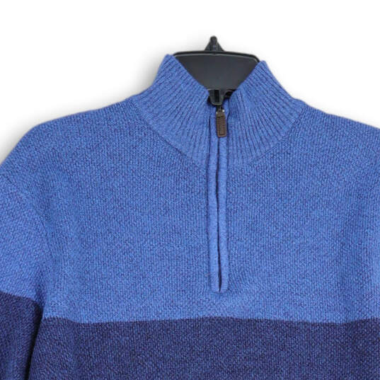 Womens Blue Knitted Mock Neck Quarter Zip Long Sleeve Pullover Sweater Size M image number 3