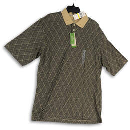 NWT Mens Tan Black Short Sleeve Spread Collar Polo Shirt Size Medium