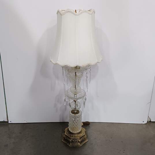 Vintage Crystal and Brass Lamp W/ Shade image number 1