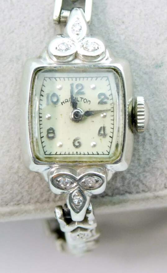 Vintage 10K Gold Case/14K Gold Band 0.15 CTTW Diamond Hamilton 19 Jewel Ladies Watch 14.6g image number 3