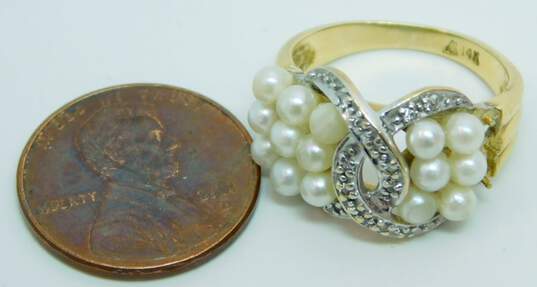 14K Yellow Gold Pearl Diamond Accent Interlocking Ring 4.5g image number 6
