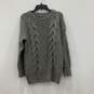 Womens Gray Cable Knit Round Neck Long Sleeve Pullover Sweater Size XS image number 1
