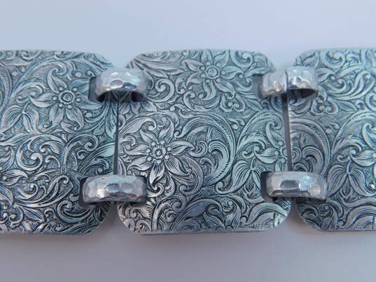 Vintage Silver Tone Flower & Scrolled Chunky Pendant Necklace & Panel Bracelet 100.9g image number 4