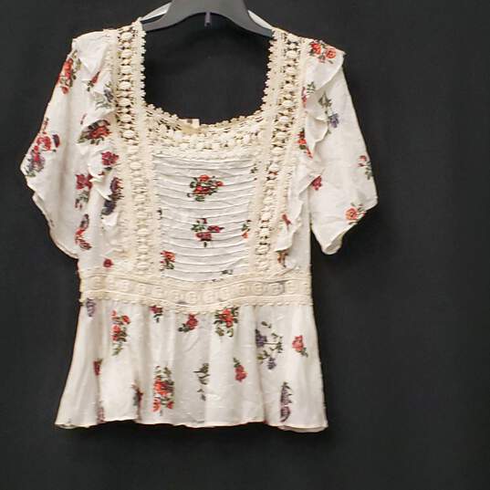Anthropologie Women Crème Floral Blouse M NWT image number 2
