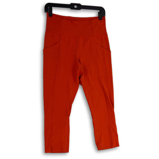Womens Orange Elastic Waist Pull-On Activewear Cropped Leggings Size L image number 1