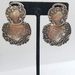 Vintage Singed T. Foree Hunsicker Sterling Silver 2" Luggage Tag Earrings 22.8g alternative image