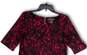Womens Black Pink Floral Short Sleeve Round Neck Back Zip Shift Dress Sz 8 image number 3