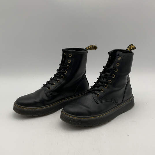 Unisex Zavala Black Yellow Leather Lace Up Round Toe Combat Boots Sz M7 W8 image number 3
