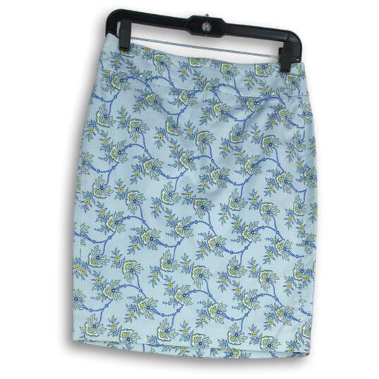 Ann Taylor Womens Blue Yellow Floral Flat Front Straight & Pencil Skirt Size 4P image number 2