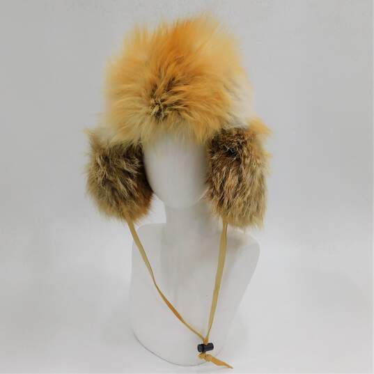 Fox Fur Ushanka Trapper Hat Fleece Lined Leather Drawstring image number 1