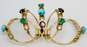 Vintage 14K Gold Turquoise Emerald Garnet & Clear Glass Cluster Multi Band Statement Ring 5.6g image number 3