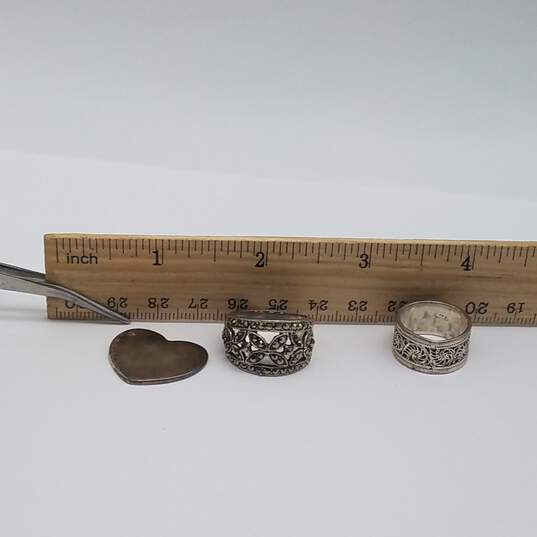 Sterling Silver Marcasite Sz 5, 7 1/2 Ring Heart Pendant Bundle 3pcs 16.0g image number 6