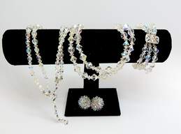Vintage Aurora Borealis Crystal Multi Strand Necklaces Bracelet & Clip On Earrings 144.4g alternative image