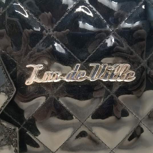 Buy the Lux De Ville Black Leopard Print Quilted Shiny PVC Large Satchel  Bag Handbag