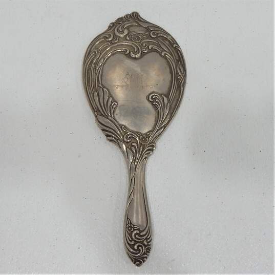 Vintage Silver Plate Art Nouveau Vanity Mirror & Velvet Clutch Purse Handbags image number 3
