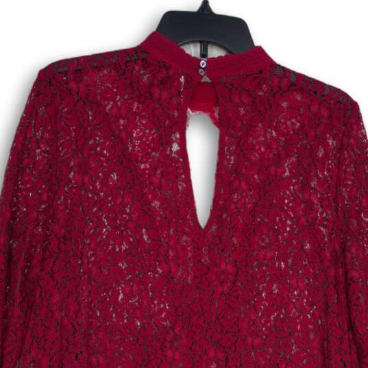 NWT Free People Womens Red Lace Bell Sleeve Asymmetrical Hem A-Line Dress Size L image number 4