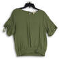 Womens Green Round Neck Short Sleeve Back Keyhole Blouse Top Size Large image number 1