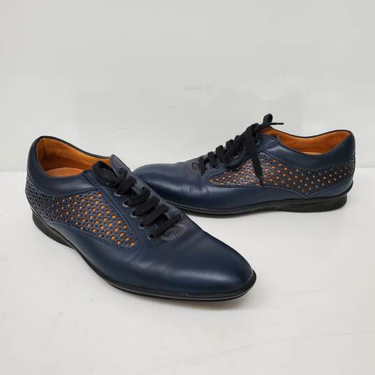 John Lobb By Aston Martin MN's Blue Italian Leather Oxfords Size 5.5 w Dust Bags and Original Box image number 2