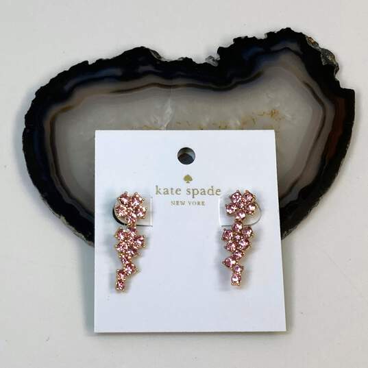 Designer Kate Spade New York Gold-Tone Pink Flower Ear Climbers Drop Earrings image number 1