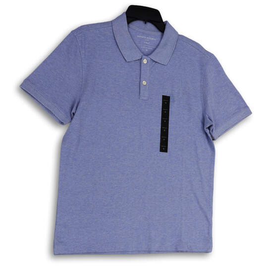 NWT Mens Blue Spread Collar Short Sleeve Button Front Polo Shirt Size M image number 1