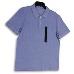 NWT Mens Blue Spread Collar Short Sleeve Button Front Polo Shirt Size M