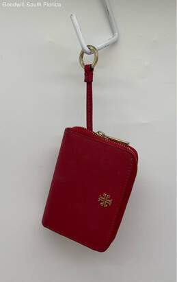 Tory Burch Womens Red Leather Credit-Card Holder Zip-Around Wallet Purse