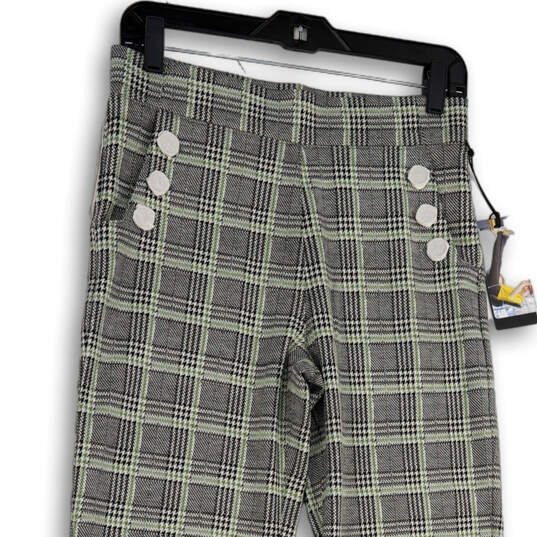 NWT Womens White Green Plaid Pull-On Straight Leg Trouser Pants Size S image number 2