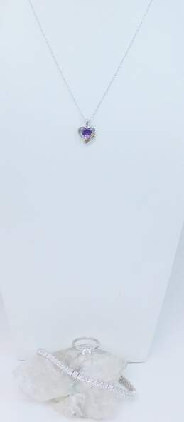 Sterling Silver & 14K Yellow Gold Amethyst Diamond Accent CZ Jewelry 23.0g