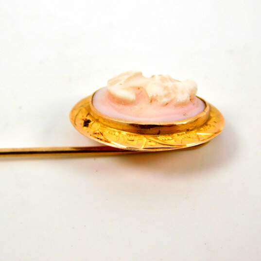 Vintage 10k Yellow Gold Cameo Etched Stick Pin 1.5g image number 4