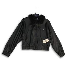 NWT Womens Black Long Sleeve Pockets Full-Zip Leather Jacket Size Medium