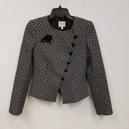 Womens Black White Polka Dots Long Sleeve Round Neck Blazer Jacket Size 4