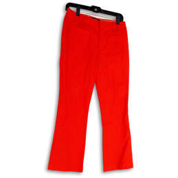Womens Red Flat Front Pockets Stretch Bootcut Leg Trouser Pants Size 2
