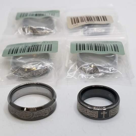 Tungsten Multi-Design Silver Tone Metal Sz 9/9.5/13.5 Ring Bundle 6pcs 98.8g image number 1