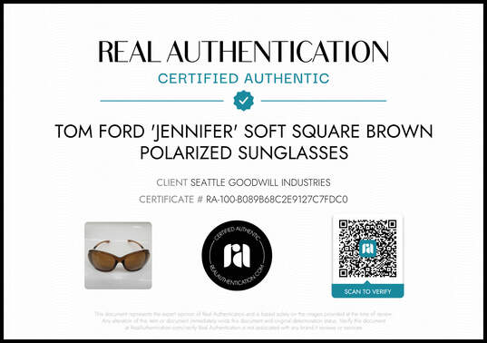 Tom Ford Jennifer Soft Square Brown Polarized Sunglasses in Original Box AUTHENTICATED image number 2