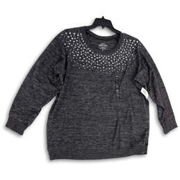 NWT Woemns Gray Heather Studded Long Sleeve Pullover Sweater Sz 3X(22-24)
