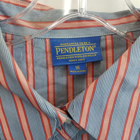 Pendleton blue and pink vertical stripe button up shirt 16 image number 3