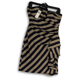 NWT Womens Brown Black Striped Ruffled Front Strapless Mini Dress Size 06