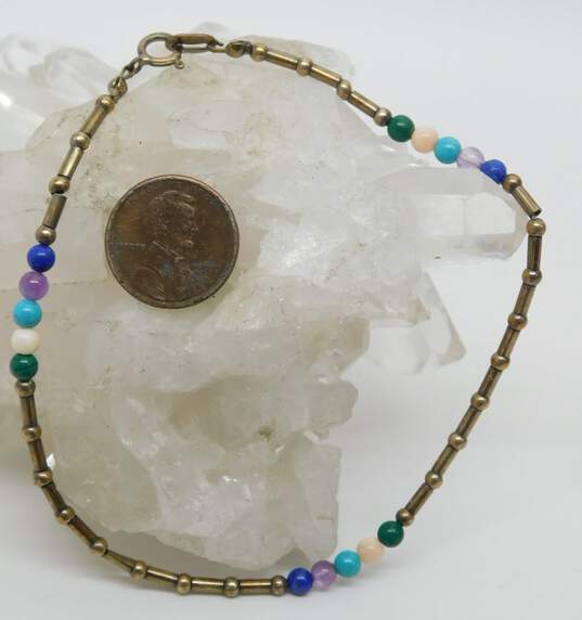 Carolyn Pollack Relios 925 Southwestern Lapis Lazuli Amethyst Turquoise Malachite & Coral Ball & Bar Beaded Anklet 4.7g image number 5