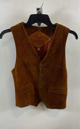 Beau Cuir Womens Brown Leather V-Neck Button Front Vest Size 34
