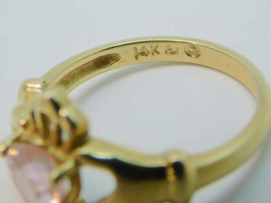 14K Yellow Gold Pink CZ Claddagh Ring 3.3g image number 4