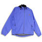 Womens Blue Hooded Long Sleeve Pockets Full-Zip Windbreaker Jacket Size L image number 1
