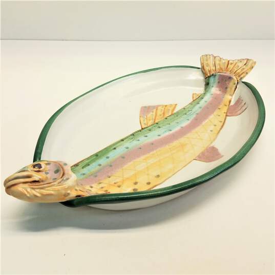 Allen & Smith Sculpted Fish Platter Ceramic Pottery Trout image number 2