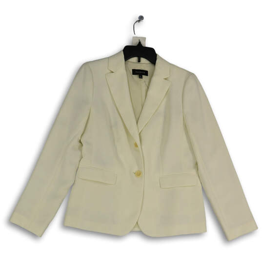 Womens White Single Breasted Long Sleeve Notch Lapel 2 Button Blazer Size 4 image number 1