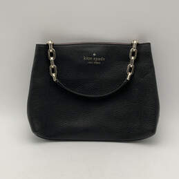 Womens Black Leather Inner Zipper Pocket Semi Chain Strap Shoulder Bag
