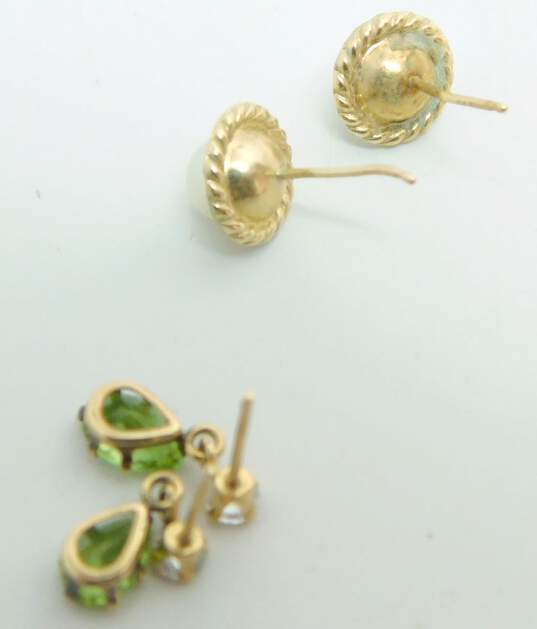 Romantic 10k Yellow Gold Pearl CZ Peridot Stud & Drop Earrings 1.4g image number 2