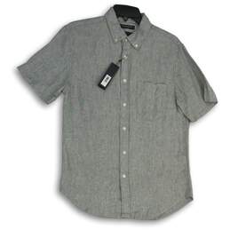 NWT Mens Gray Slim Fit Short Sleeve Collared Button-Up Shirt Size Small